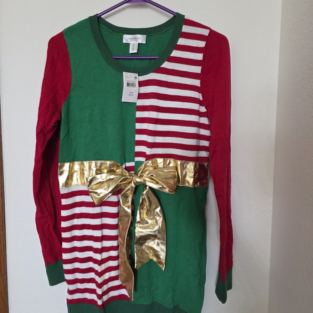 NWT! Maternity Holiday Sweater with Gold Bow